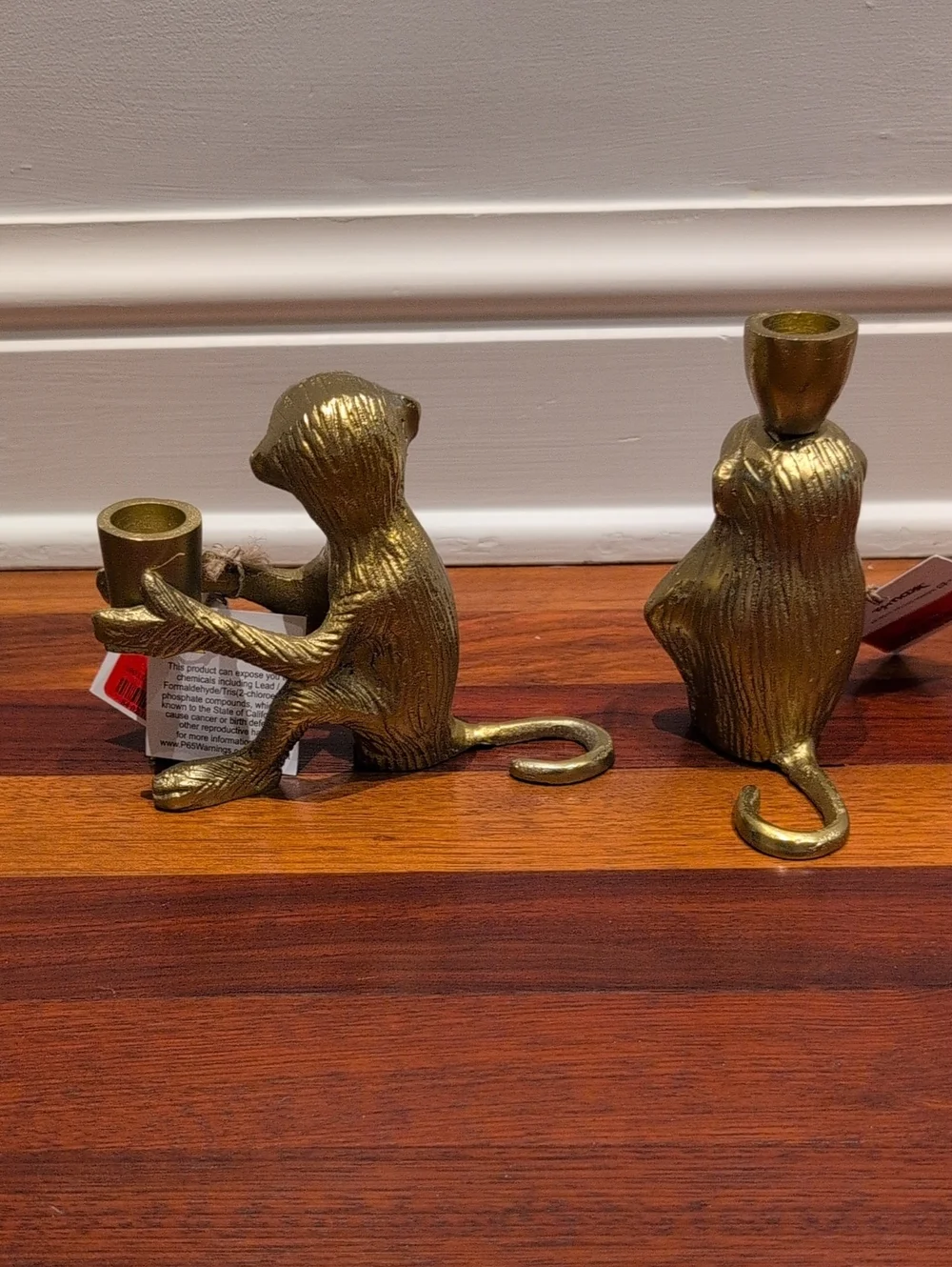 Set Of 2 Gold Colored Monkey Candle Holders